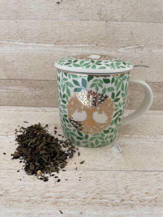 Tasse à thé verte avec couvercle
